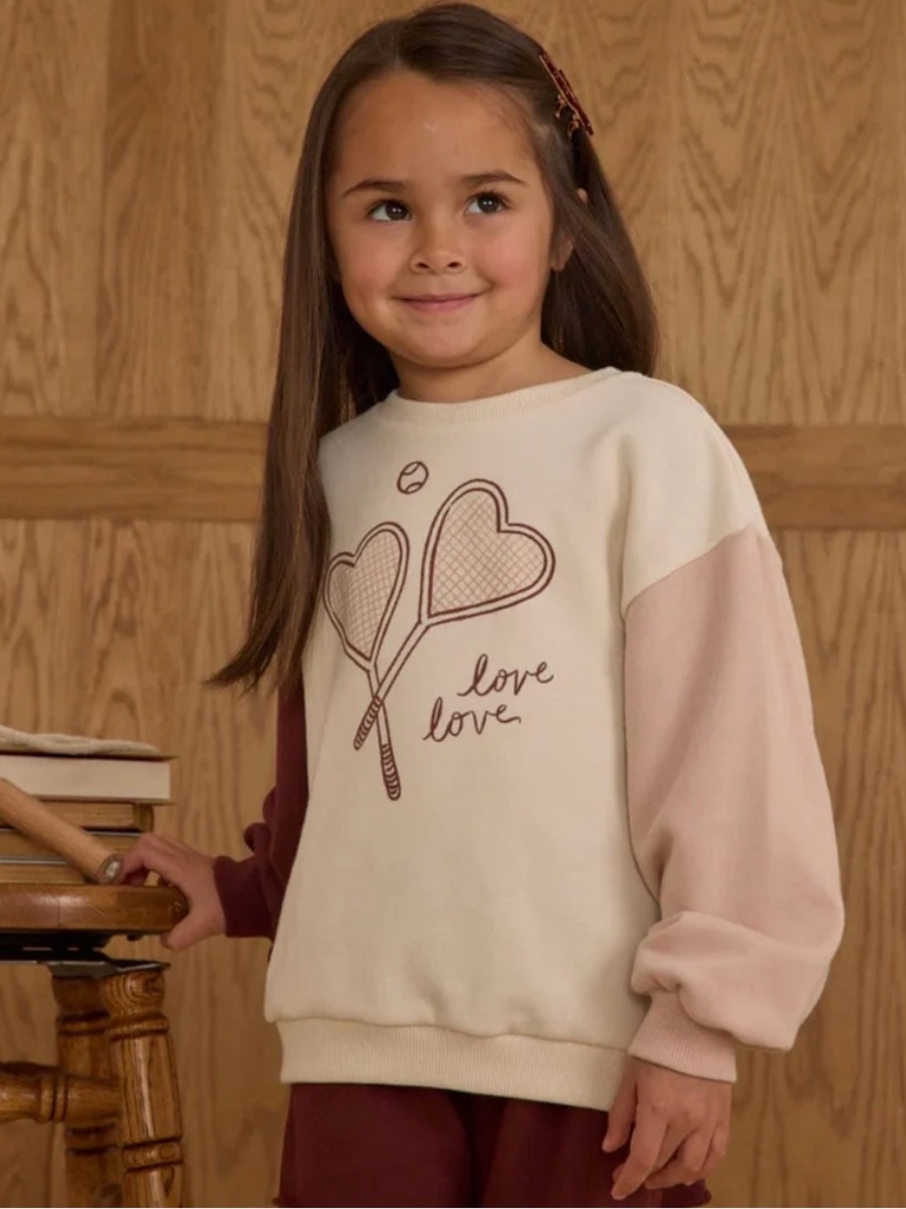 Kids 'Love' Heart Sweatshirt Cream & Pink Sz 2-3Y
